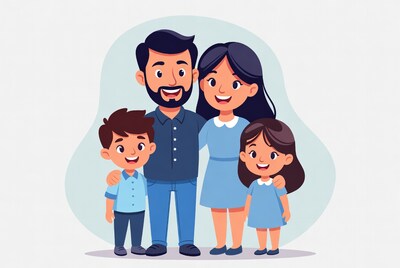 Happy family illustration with parents and kids