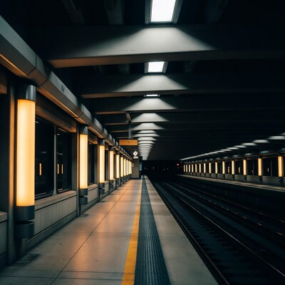 Empty subway platform at night