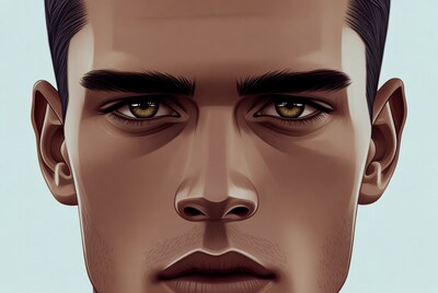 Man with green eyes close-up illustration