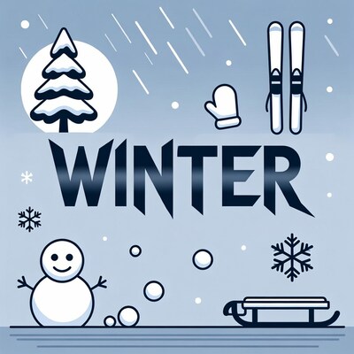Winter Clipart with Snowman and Skis