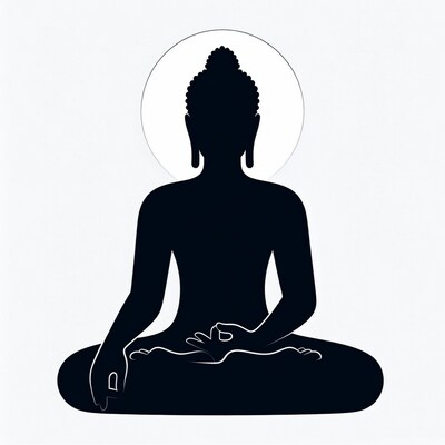 Black silhouette Buddha in meditation