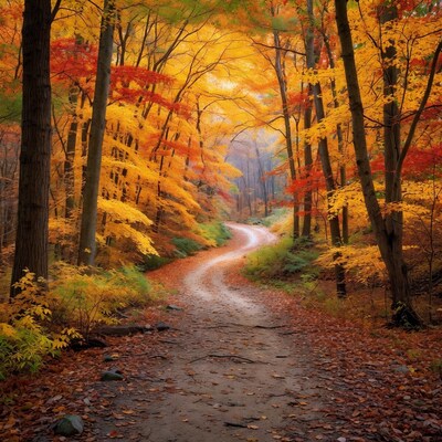 Winding Path Through Autumn Forest