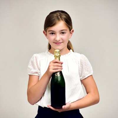 Girl holding champagne bottle