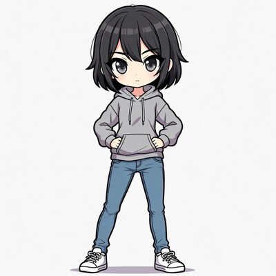 Chibi girl in hoodie and jeans