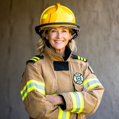 Female firefighter smiling with arms crossed