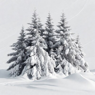 Snowy fir trees in winter landscape