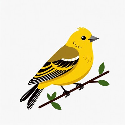 Cartoon American Goldfinch on branch