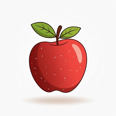 Red apple with green leaf