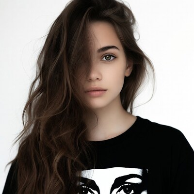 Woman with long hair in black t-shirt