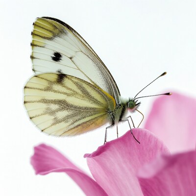 White butterfly on pink flower