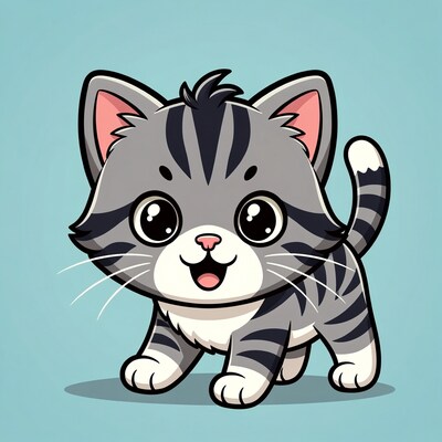 Cute gray tabby kitten illustration