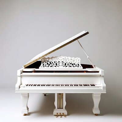 White Grand Piano Open Lid