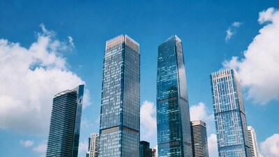 Modern skyscrapers under blue sky