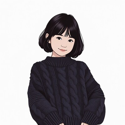 Asian girl in black turtleneck sweater