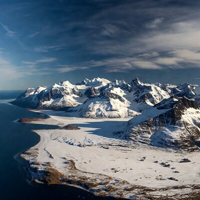 Snowy Mountains by Arctic Coastline