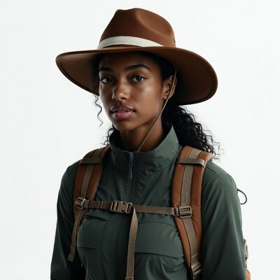 Black woman in fedora with backpack
