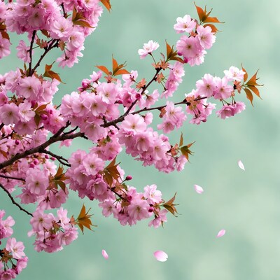 Pink Cherry Blossoms on Branch