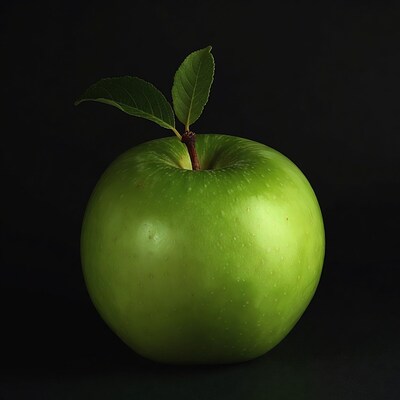 Green apple with leaf