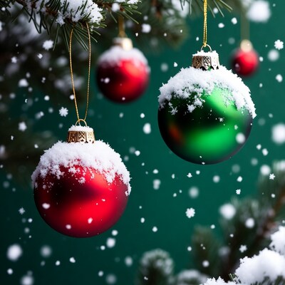 Snowy Red Green Christmas Ornaments