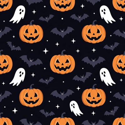 Halloween Jack-o-Lanterns Ghosts Bats Pattern