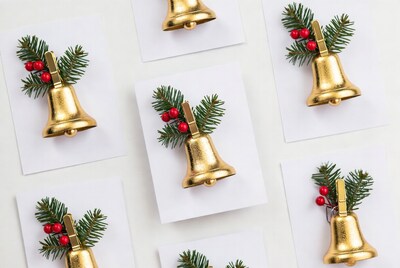 Golden Christmas Bells with Holly