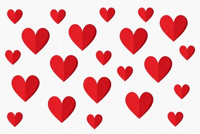Red Paper Hearts Scattered on White