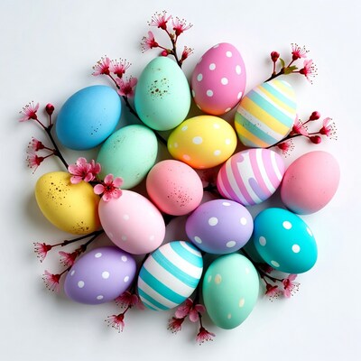 Colorful Easter Eggs with Cherry Blossoms