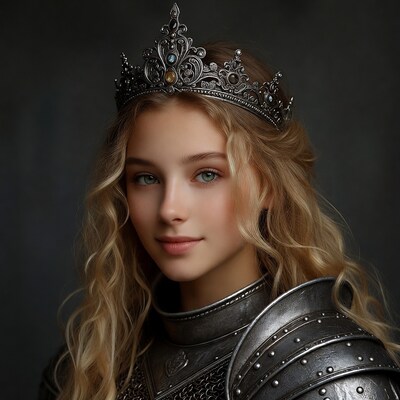 Blonde woman in crown and armor