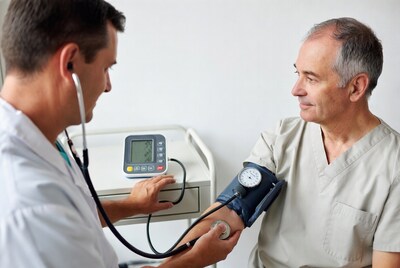 Doctor checking blood pressure on patient