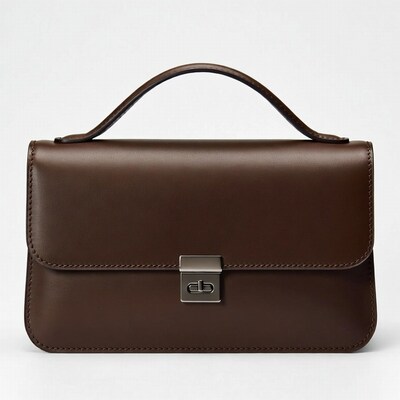 Brown leather rectangular handbag