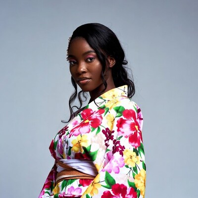 African woman in floral kimono
