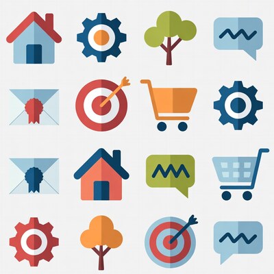 Flat Icons Set: House Gear Tree