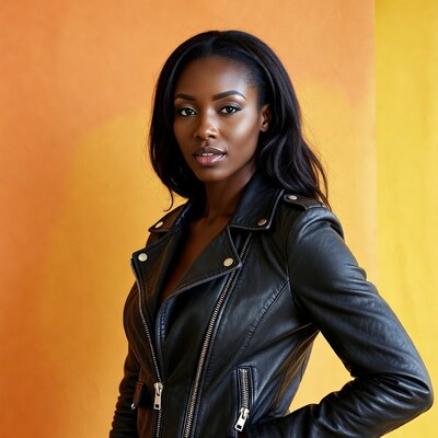 African-American woman in leather jacket