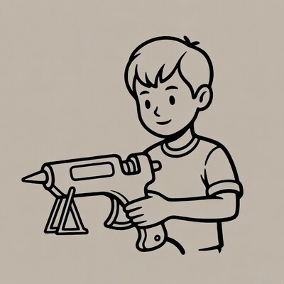 Boy using hot glue gun