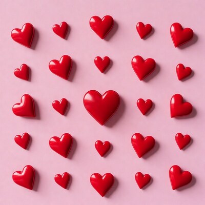 Red hearts on pink background