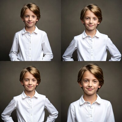 Smiling boy in white shirt portraits