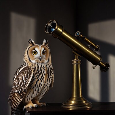 Barn Owl with Brass Telescope