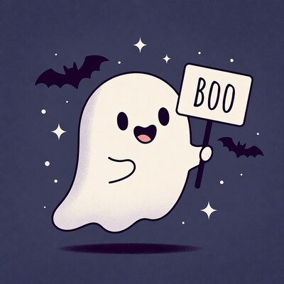 Cute ghost holding BOOO sign