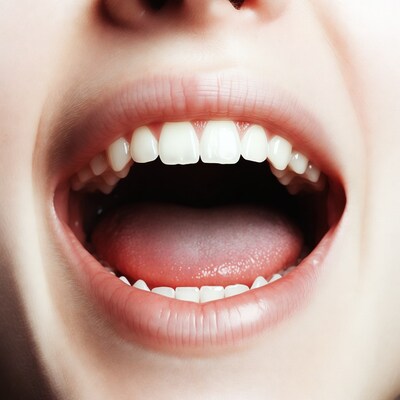 Wide open mouth with teeth and tongue