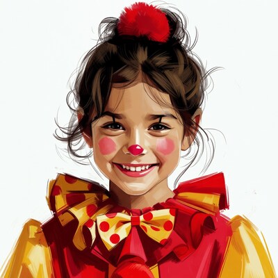 Girl in clown costume smiling