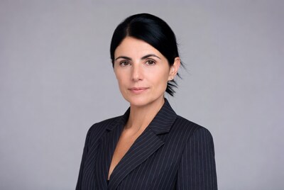 Woman in pinstripe suit