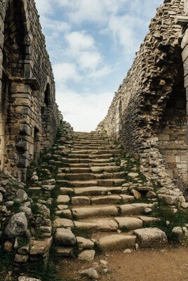 Stone Stairs in Ruined Castle Walls