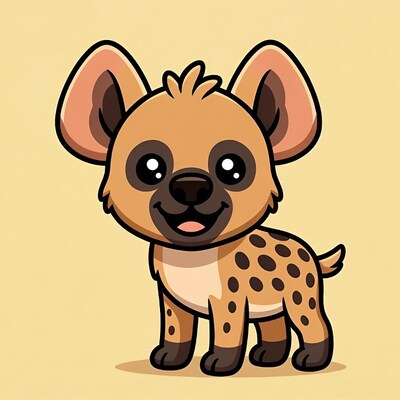 Cute cartoon baby hyena smiling