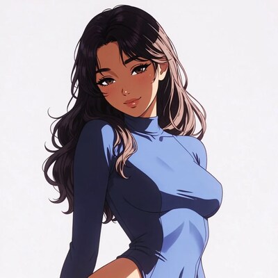 Anime girl in blue turtleneck