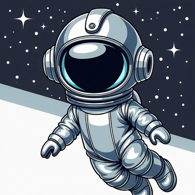 Cartoon astronaut floating in space