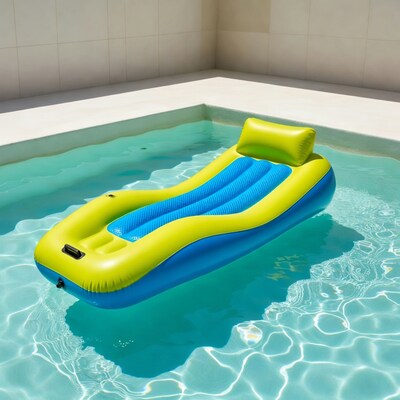 Yellow Blue Inflatable Float in Pool