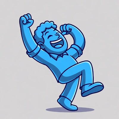 Cartoon man celebrating with raised arms