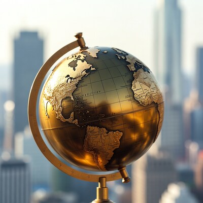 Golden Globe Over City Skyline