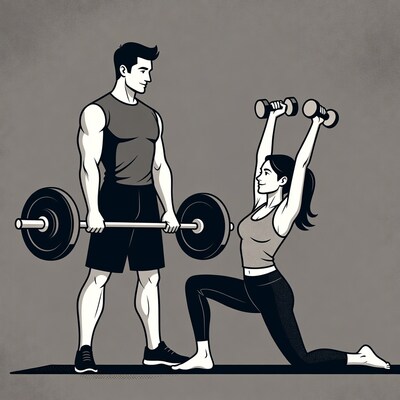 Man and woman weight training illustration