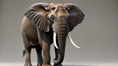 Realistic elephant on gray background